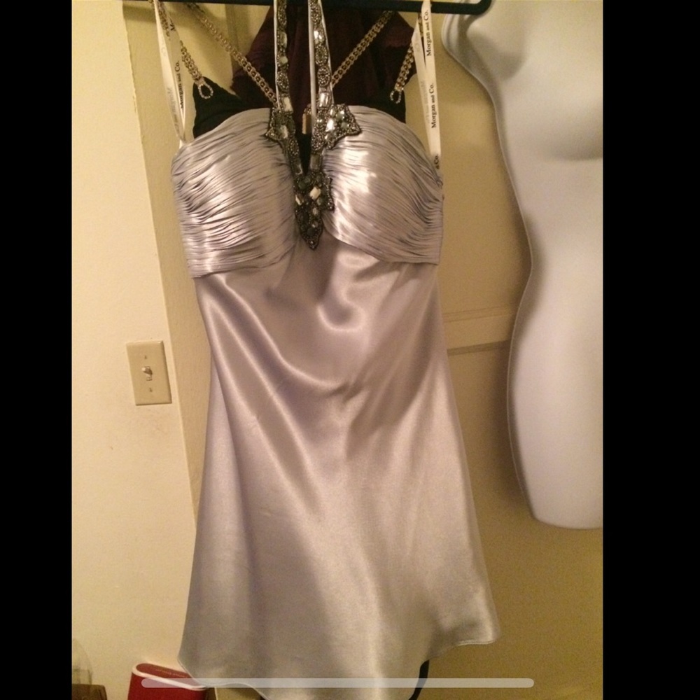 Cache silver metallic silk mini dress XS